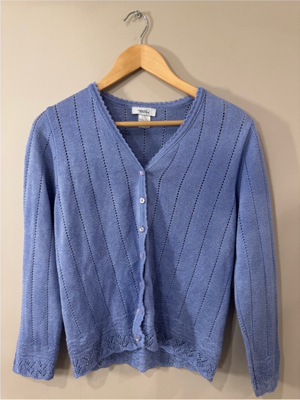 Vintage Northern Reflections Blue Pointelle Knit Cardigan Women’s Medium Cottage - Picture 3 of 6